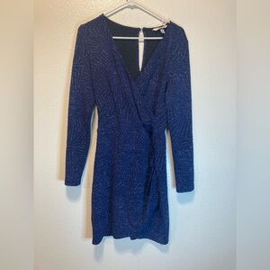 Long Sleeve Mini Dress with Sparkles and V Neck